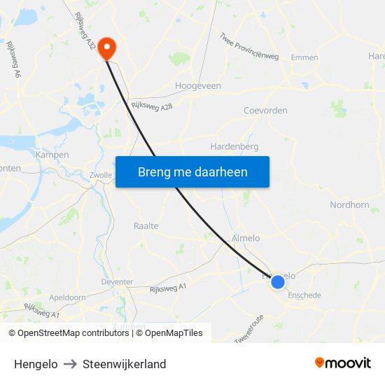 Hengelo to Steenwijkerland map