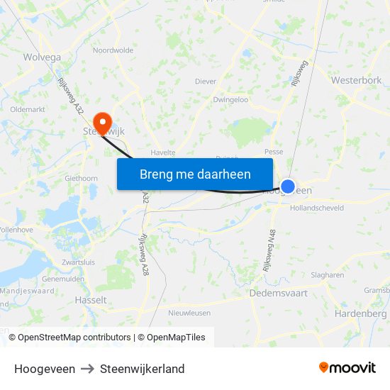 Hoogeveen to Steenwijkerland map