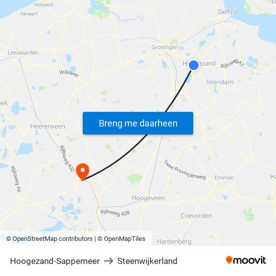 Hoogezand-Sappemeer to Steenwijkerland map