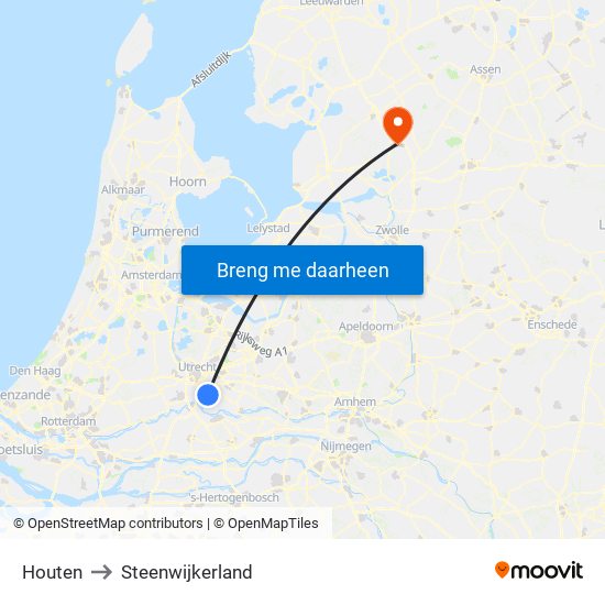 Houten to Steenwijkerland map