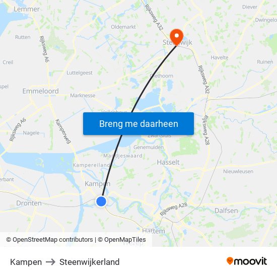 Kampen to Steenwijkerland map