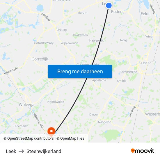 Leek to Steenwijkerland map