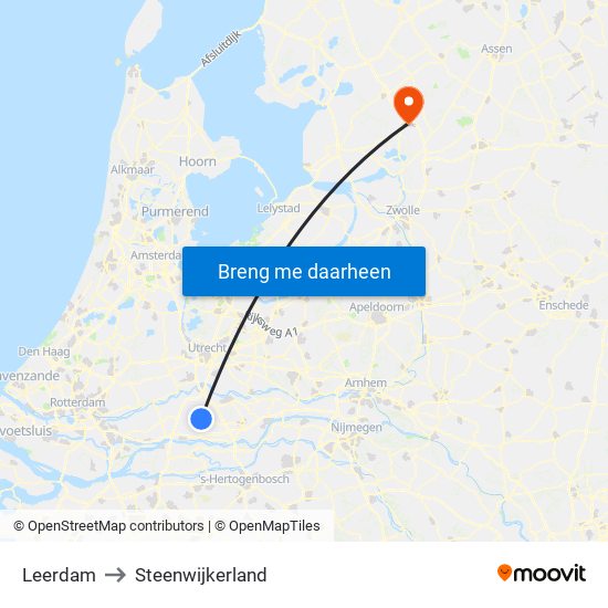 Leerdam to Steenwijkerland map