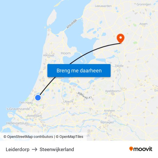 Leiderdorp to Steenwijkerland map