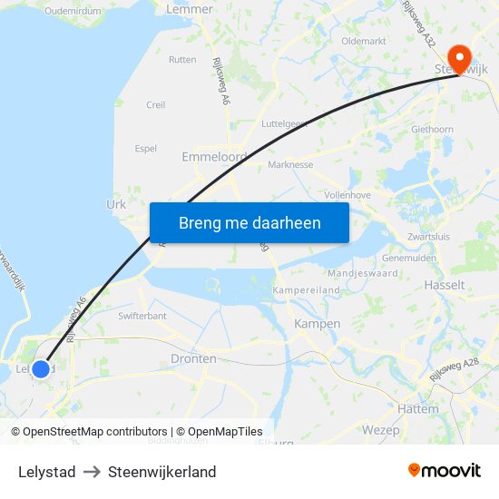 Lelystad to Steenwijkerland map