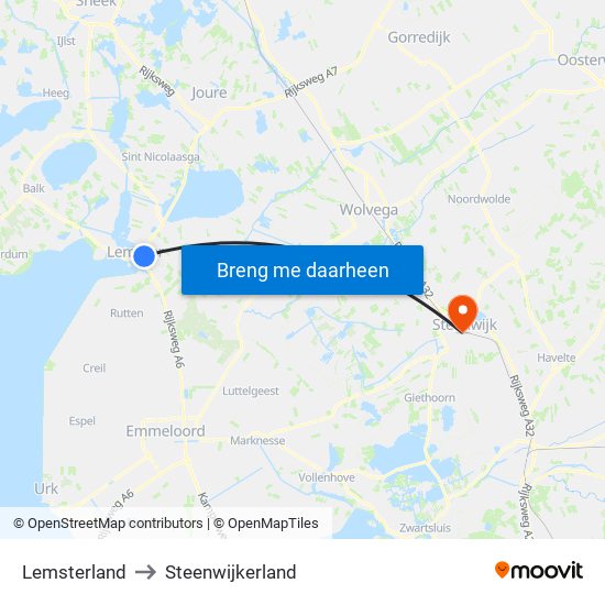 Lemsterland to Steenwijkerland map