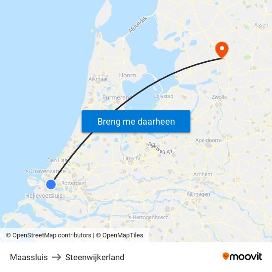 Maassluis to Steenwijkerland map