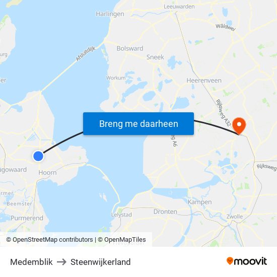 Medemblik to Steenwijkerland map