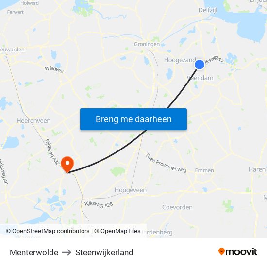 Menterwolde to Steenwijkerland map