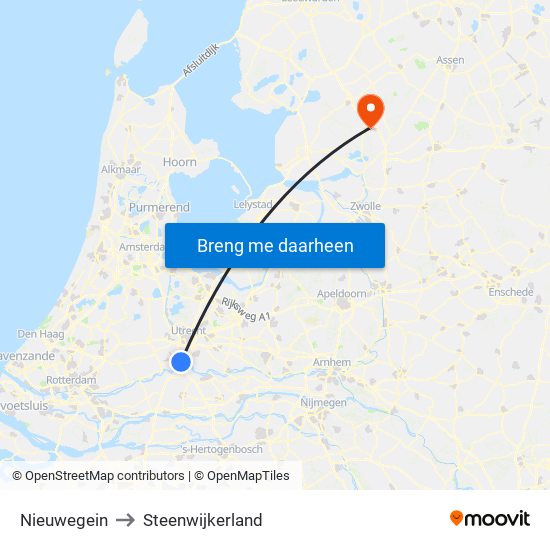 Nieuwegein to Steenwijkerland map