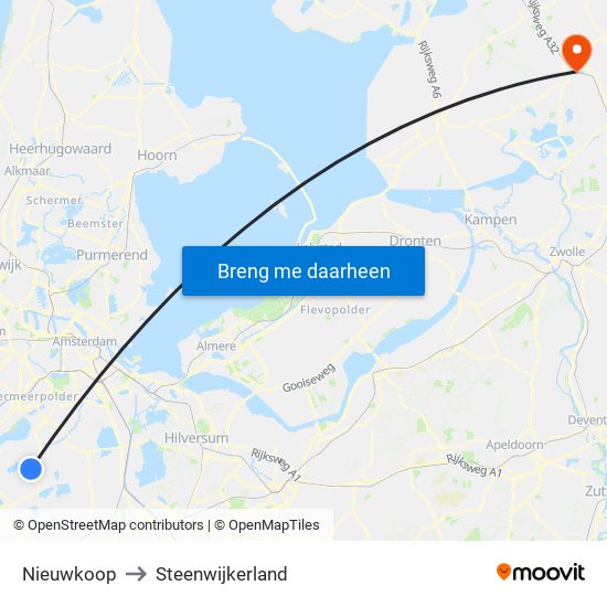 Nieuwkoop to Steenwijkerland map