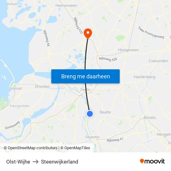 Olst-Wijhe to Steenwijkerland map