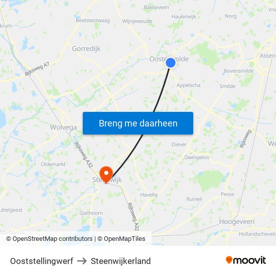 Ooststellingwerf to Steenwijkerland map