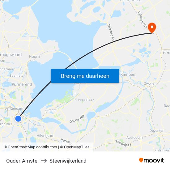 Ouder-Amstel to Steenwijkerland map