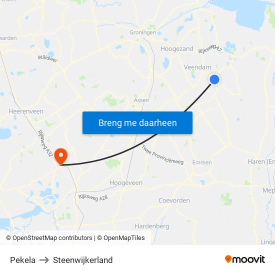Pekela to Steenwijkerland map