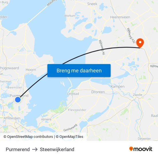 Purmerend to Steenwijkerland map