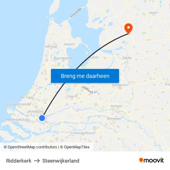 Ridderkerk to Steenwijkerland map