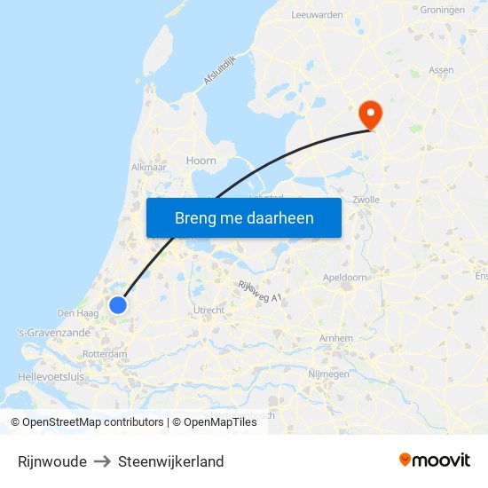 Rijnwoude to Steenwijkerland map