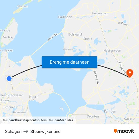 Schagen to Steenwijkerland map
