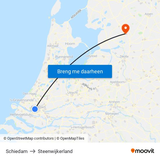 Schiedam to Steenwijkerland map