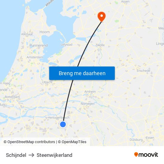 Schijndel to Steenwijkerland map