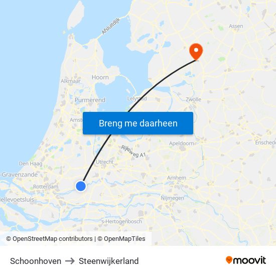 Schoonhoven to Steenwijkerland map