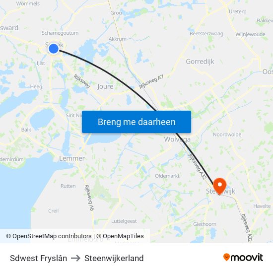 Sdwest Fryslân to Steenwijkerland map