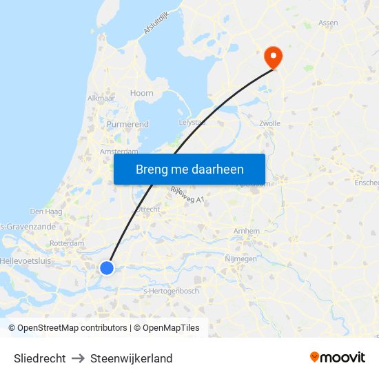 Sliedrecht to Steenwijkerland map