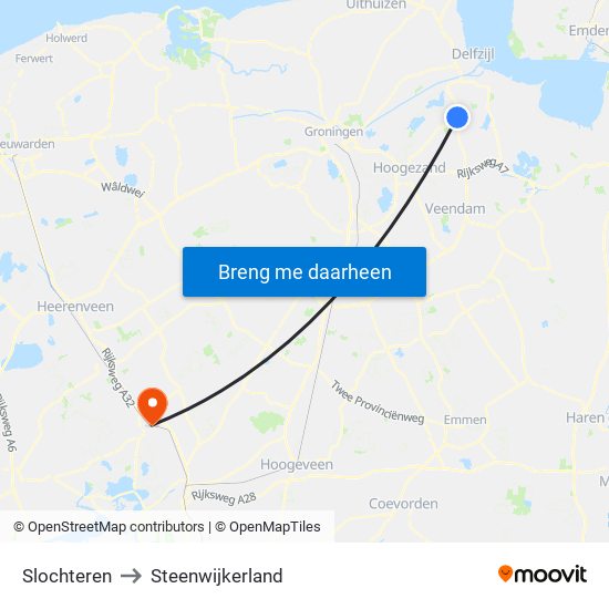 Slochteren to Steenwijkerland map
