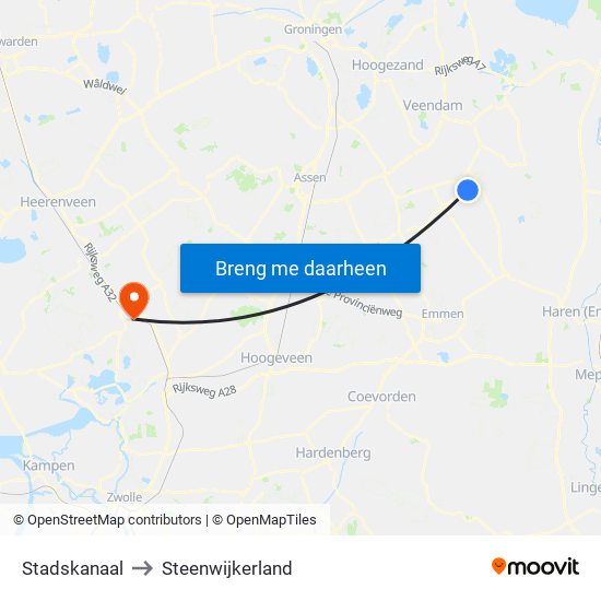 Stadskanaal to Steenwijkerland map