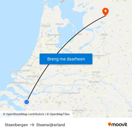 Steenbergen to Steenwijkerland map