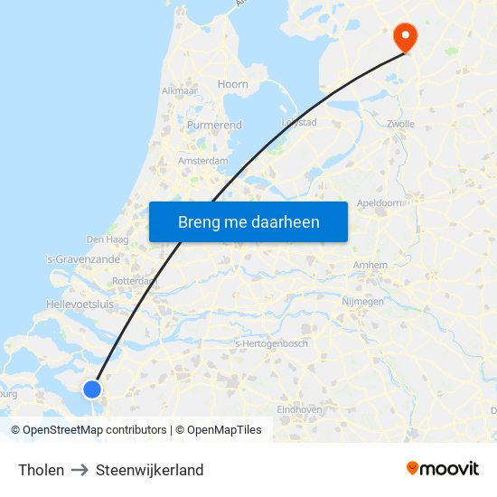 Tholen to Steenwijkerland map