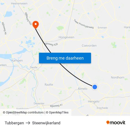 Tubbergen to Steenwijkerland map