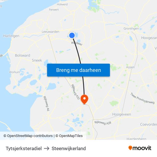 Tytsjerksteradiel to Steenwijkerland map