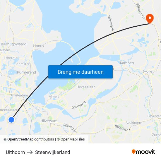 Uithoorn to Steenwijkerland map