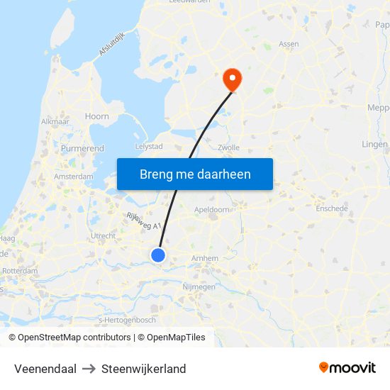 Veenendaal to Steenwijkerland map