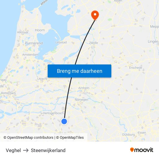 Veghel to Steenwijkerland map