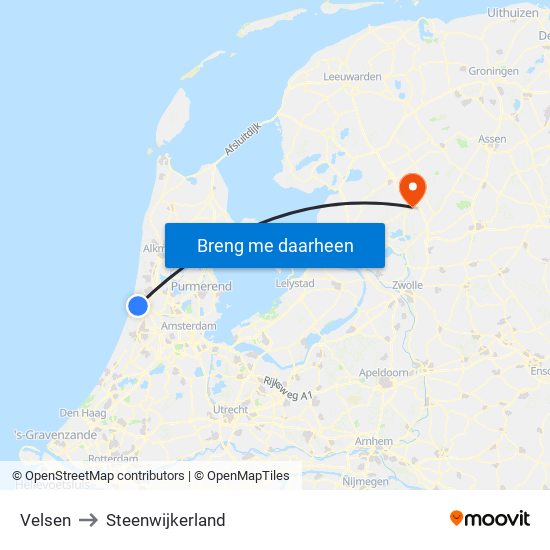 Velsen to Steenwijkerland map