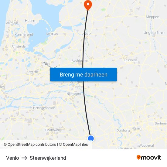 Venlo to Steenwijkerland map