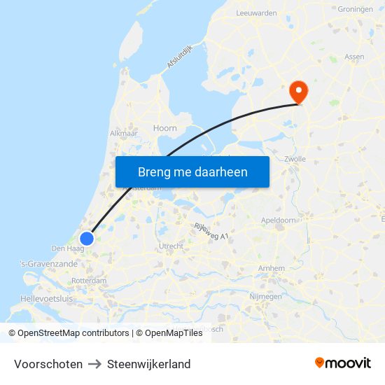 Voorschoten to Steenwijkerland map