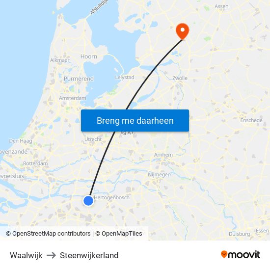 Waalwijk to Steenwijkerland map