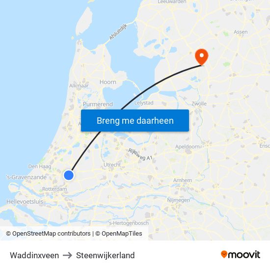 Waddinxveen to Steenwijkerland map