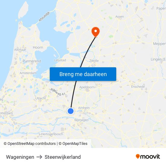Wageningen to Steenwijkerland map