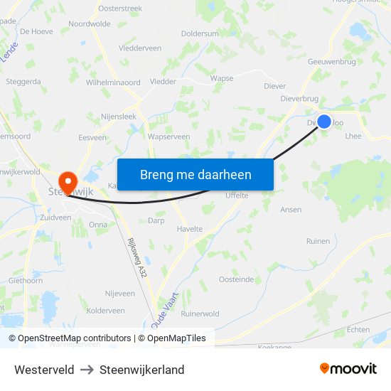 Westerveld to Steenwijkerland map