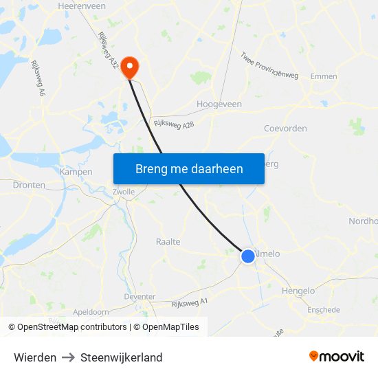 Wierden to Steenwijkerland map