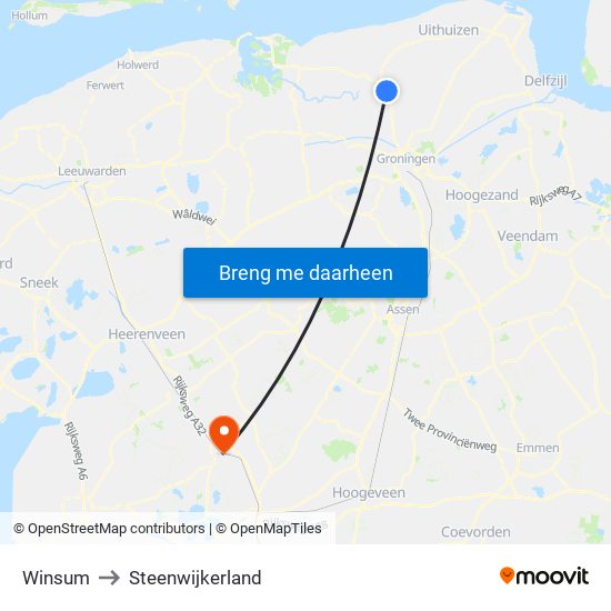 Winsum to Steenwijkerland map