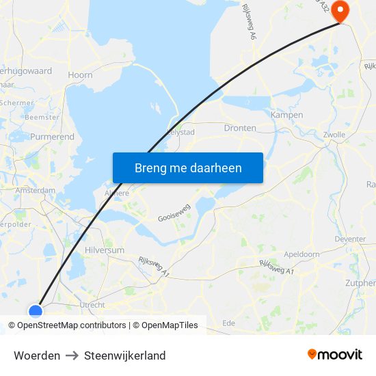 Woerden to Steenwijkerland map