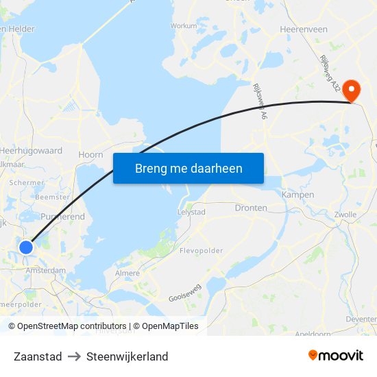 Zaanstad to Steenwijkerland map