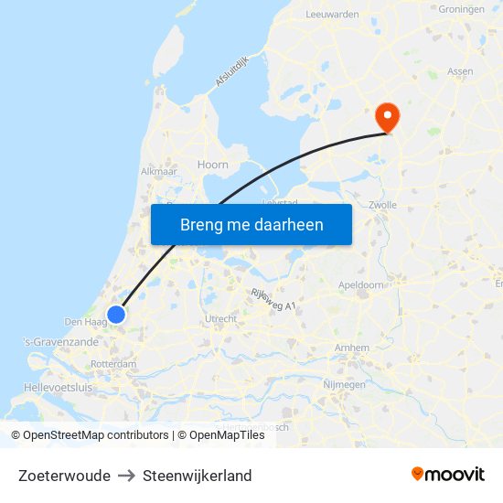Zoeterwoude to Steenwijkerland map