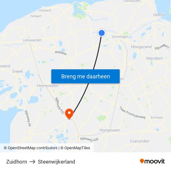 Zuidhorn to Steenwijkerland map